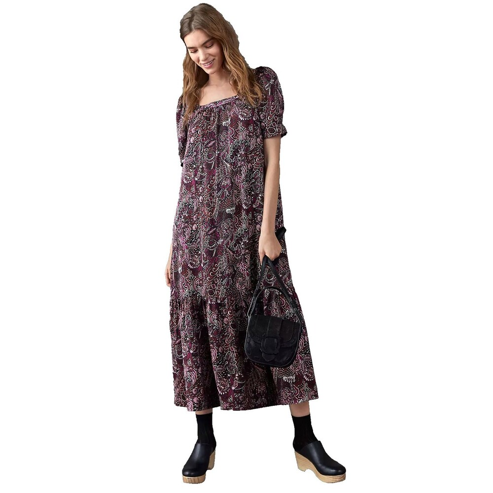 Anthropologie Women’s Lisabetta Satin Maxi Dress size M Short Sleeve Square Neck